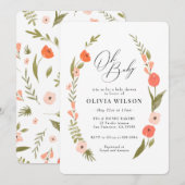 Roze Groene Bloem Krans Baby shower Uitnodiging (Voorkant / Achterkant)