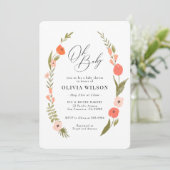 Roze Groene Bloem Krans Baby shower Uitnodiging (Staand voorkant)