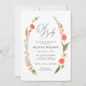 Roze Groene Bloem Krans Baby shower Uitnodiging (Voorkant)