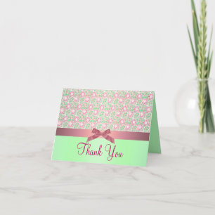 Roze/groene bloem & linten bedankkaart