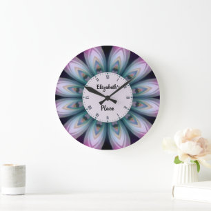 Roze & groene bloem mandala  grote klok