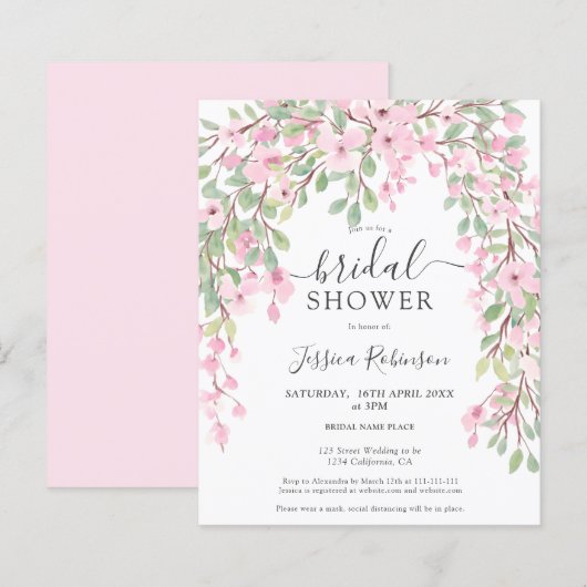 roze groene bloem waterverf budget vrijgezellenfee (Voorkant / Achterkant)