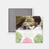 Roze groene bloemblaadjes Bewaar de datum bruiloft Magneet (Voorkant / Achterkant)