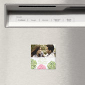 Roze groene bloemblaadjes Bewaar de datum bruiloft Magneet (Insitu (Vaatwasser))