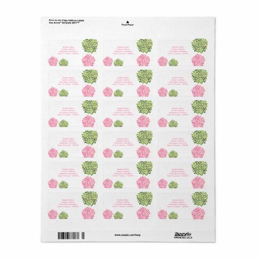 Roze & Groene bloemblad bloeit Adresetiketten Etiket (Full Sheet)