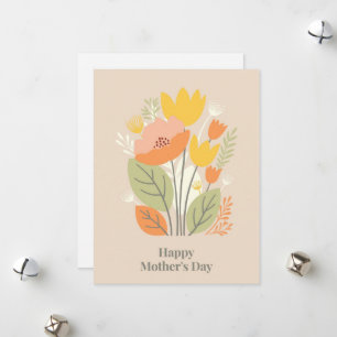 Roze Groene Bloemboeket Fijne Moederdag Feestdagenkaart