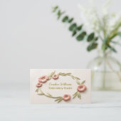 Roze groene bloemembroidery visitekaartje (Staand voorkant)