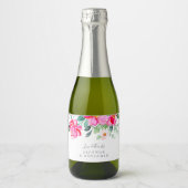 Roze Groene Bloemen Aangepaste Bruiloft Dank u Min Sparkling Wijnetiket (Voorkant)