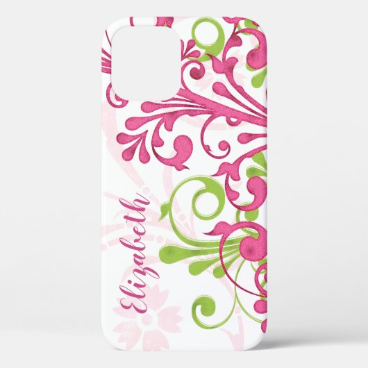 Roze Groene Bloemen Aangepaste Naam iPod Touch Cas Case-Mate iPhone Case (Achterkant)