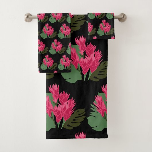 Roze groene bloemen bad handdoek (Insitu)