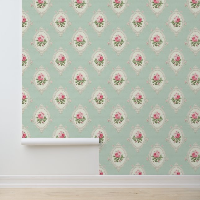 Roze/groene bloemen behang (Applicatie)