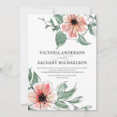 roze groene bloemen botanische bruiloft kaart (Voorkant)