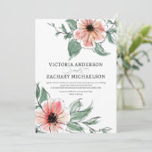 roze groene bloemen botanische bruiloft kaart (Staand voorkant)