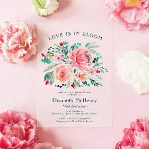 Roze groene bloemen Bridal Shower Uitnodiging