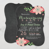 Roze, Groene Bloemen Chalkboard Housewarming Party Kaart (Voorkant / Achterkant)