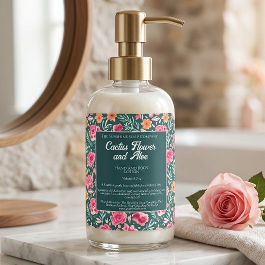 Roze & Groene Bloemen Cosmetica Fles Label