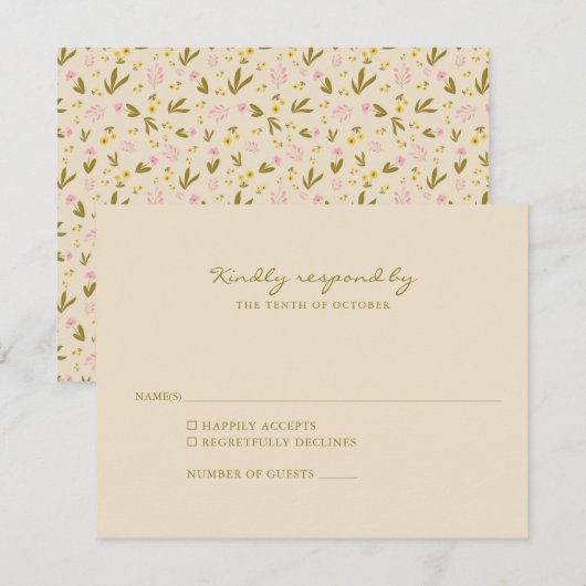  roze groene bloemen die simpel wedden RSVP kaartje (Voorkant / Achterkant)