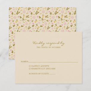  roze groene bloemen die simpel wedden RSVP kaartje