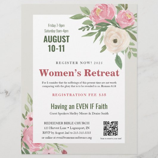 Roze Groene Bloemen Kerk Vrouwen Retreat Flyer (Voorkant)