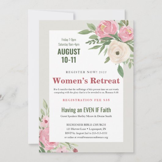 Roze Groene Bloemen Kerk Vrouwen Retreat Kaart (Voorkant)