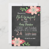 Roze & Groene Bloemen Krijtbord Retirement Party Kaart (Voorkant)
