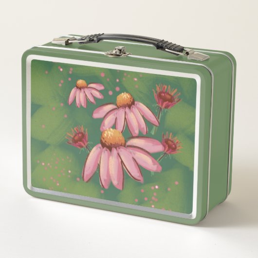Roze & Groene Bloemen Lunchbox (Voorkant)