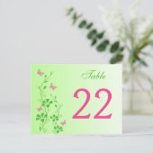 Roze Groene Bloemen met Vlinders Tafelnummer (Staand voorkant)