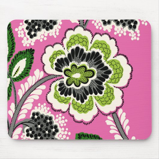 Roze groene bloemen Mousepad Muismat (Voorkant)