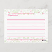 Roze Groene Bloemen Recept Kaart voor de Bruid (Achterkant)