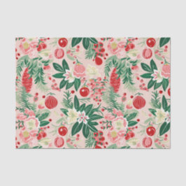 Roze Groene Bloemen Retro Kerstmis Tissuepapier