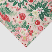 Roze Groene Bloemen Retro Kerstmis Tissuepapier (Detail)