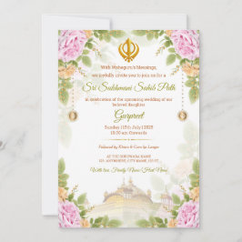 Roze & Groene Bloemen Sukhmani Path Invitation Kaa Kaart