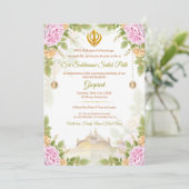 Roze & Groene Bloemen Sukhmani Path Invitation Kaa Kaart (Staand voorkant)