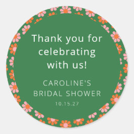 Roze Groene Bloemen Vrijgezellenfeest Custom Dank  Ronde Sticker