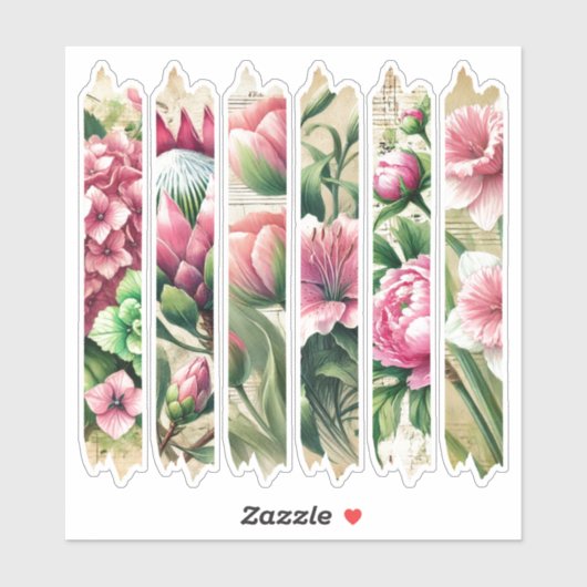  Roze & Groene Bloemen Washi Tape Journal Sticker (Vel)