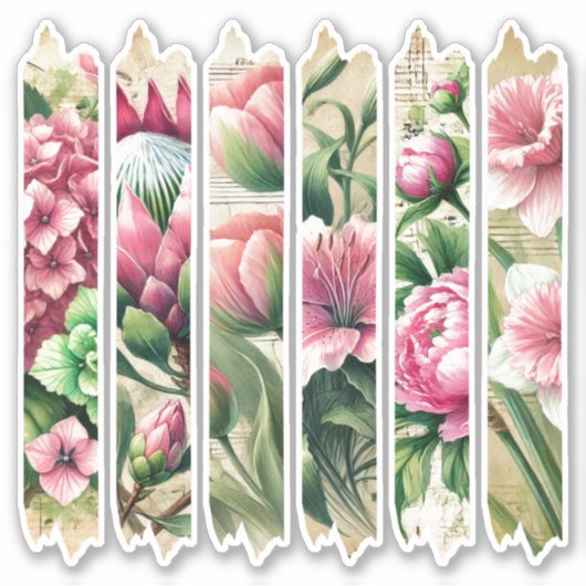  Roze & Groene Bloemen Washi Tape Journal Sticker (Voorkant)