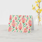 Roze & Groene Bloemen Waterverf Blank Groet Kaart (Gele Bloem)