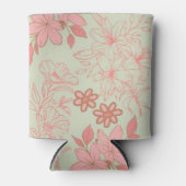 Roze Groene Bloemen Waterverf Botanische Drink Blikjeskoeler (Voorkant)