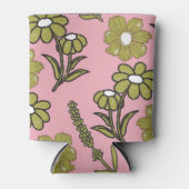 Roze Groene Bloemen Waterverf Botanische Drink Blikjeskoeler (Voorkant)