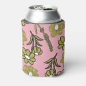 Roze Groene Bloemen Waterverf Botanische Drink Blikjeskoeler (Blikje Achterkant)
