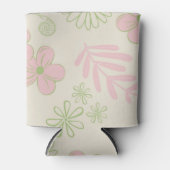 Roze Groene Bloemen Waterverf Botanische Drink Blikjeskoeler (Voorkant)