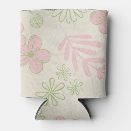 Roze Groene Bloemen Waterverf Botanische Drink Blikjeskoeler (Voorkant)