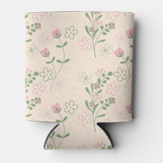 Roze Groene Bloemen Waterverf Botanische Drink Blikjeskoeler (Voorkant)