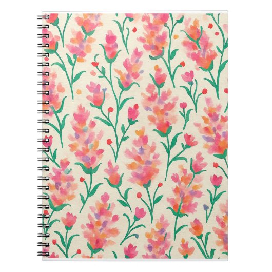 Roze & Groene Bloemen Waterverf Dagboek Notitieboek (Voorkant)