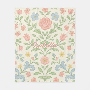 Roze Groene Bloemen Waterverf Fleece Deken