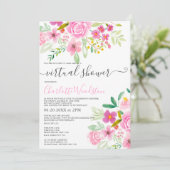 Roze groene bloemen waterverf script virtual showe kaart (Staand voorkant)
