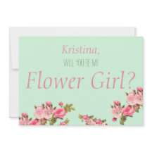 Roze Groene Bloemen Wil je mijn bloemenmeisje zijn