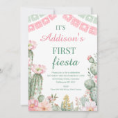 Roze groene bloemencactus eerste Fiesta 1e verjaar Kaart (Voorkant)