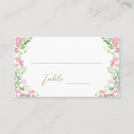 Roze groene bloemenkrans bruiloft plaatskaartje (Voorkant)