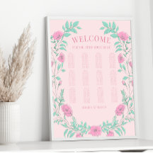 Roze groene bloemenkrans bruiloft zitgrafiek